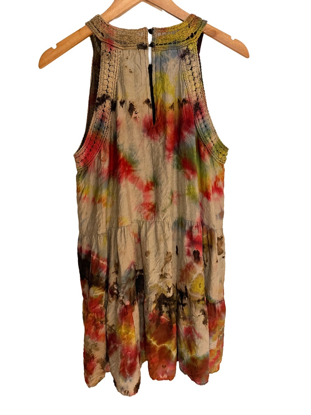 Custom Hand Tie Dyed Boho Crochet Halter Mini Dress L - Picture 6 of 11